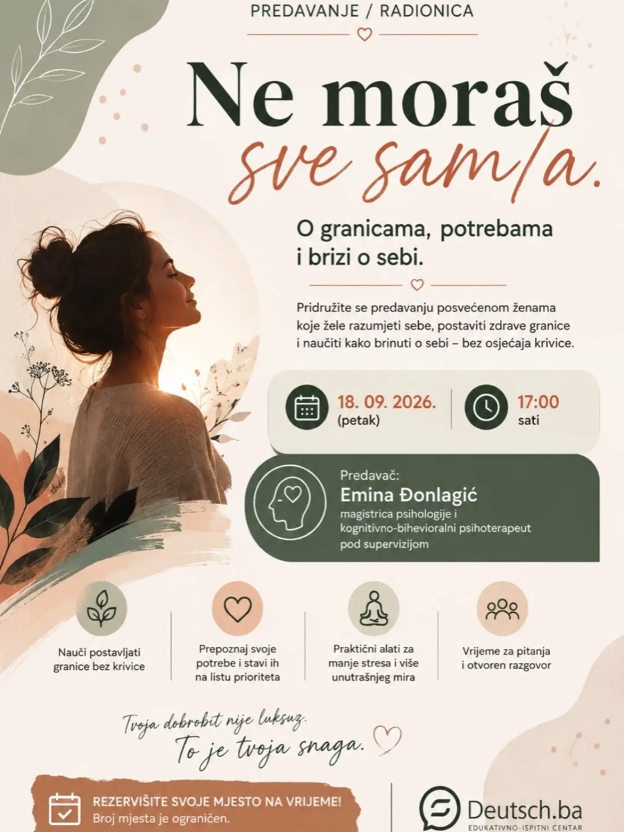 Plakat predavanja i radionice „Ne moraš sve sam/a